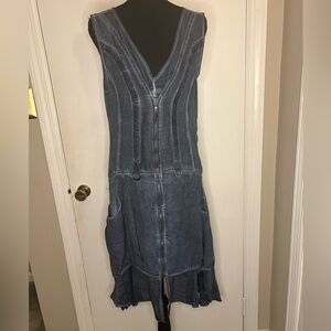 LAUREN VIDAL BLUE GRAY SLEEVELESS MODERN LAGENLOOK ZIP UP DRESS SIZE MEDIUM